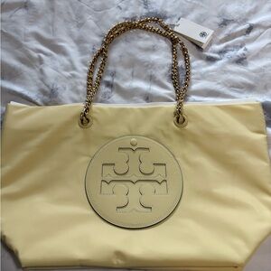 Tory Burch Light Yellow Tote with Gold Chain